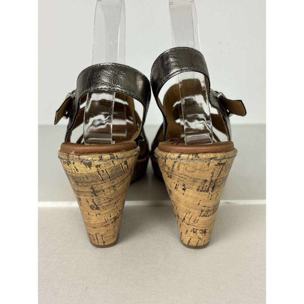 BOC Metallic Silver Cork Wedge Slingback Sandals Sz 9 Faux Leather Boho Comfort‎ - Picture 4 of 14
